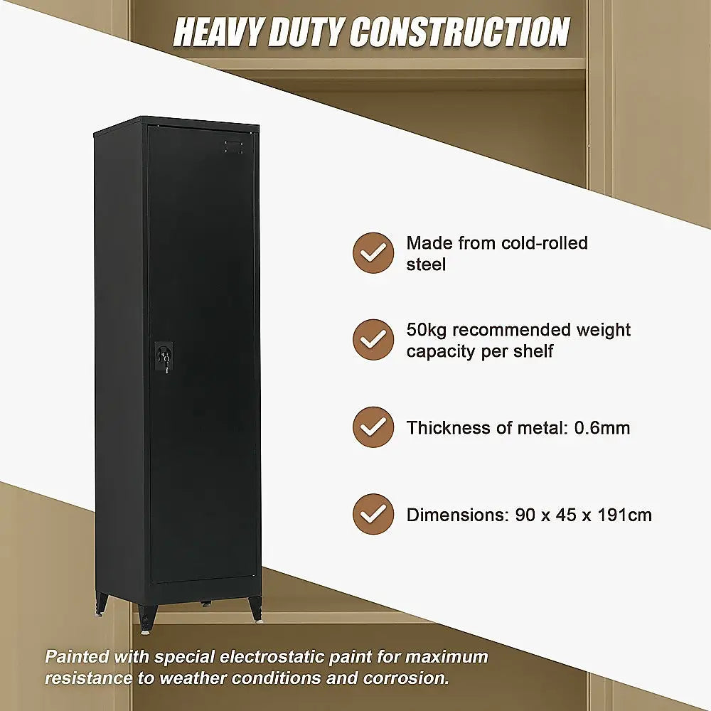 Single-Door Metal Tall Cabinet Shelf Storage for Home Office Gym - Furniture > Office