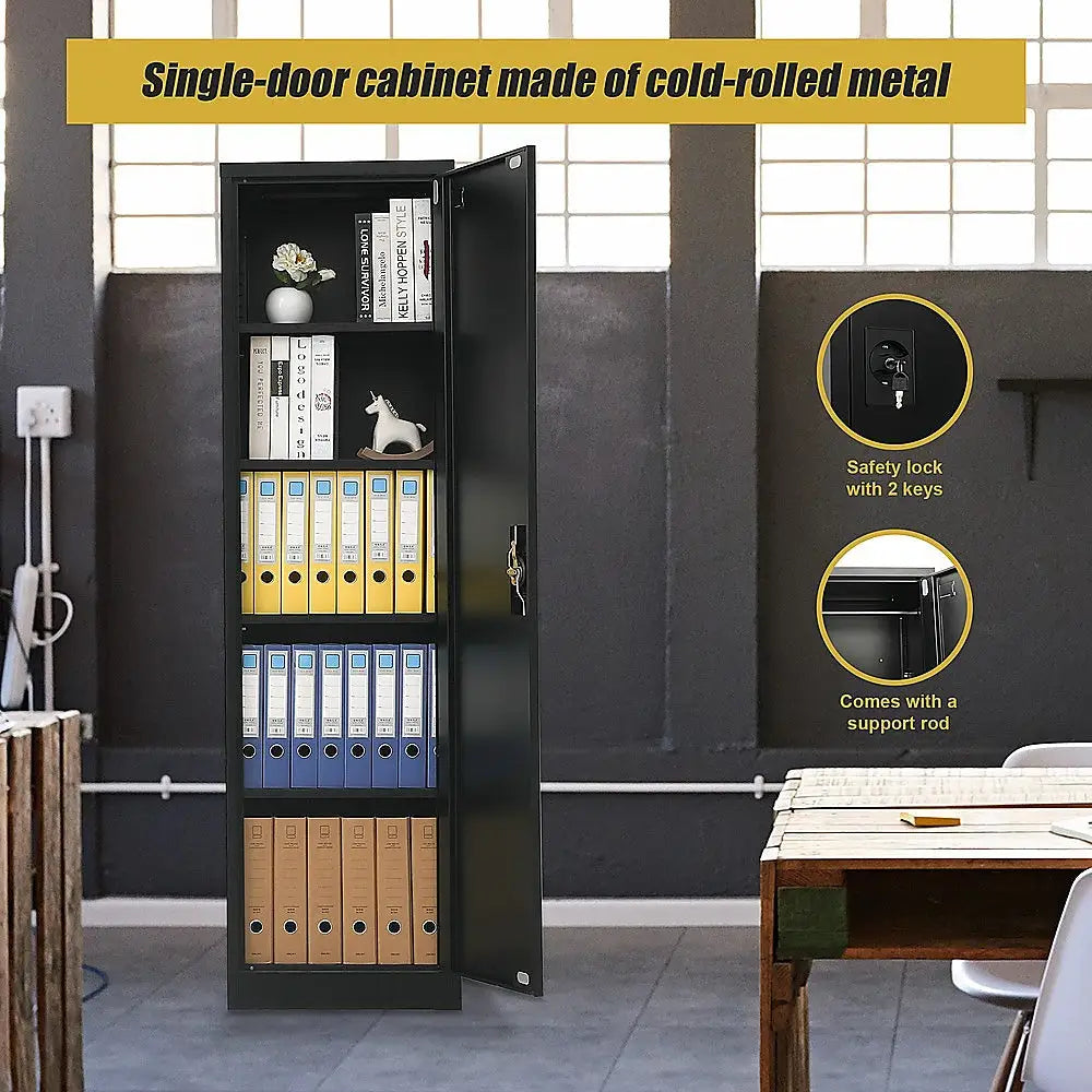 Single-Door Metal Tall Cabinet Shelf Storage for Home Office Gym - Furniture > Office