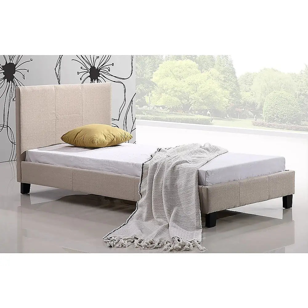 Single Linen Fabric Bed Frame Beige - Furniture > Bedroom > Beds & Bed Frames
