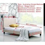 Single Linen Fabric Bed Frame Beige - Furniture > Bedroom > Beds & Bed Frames