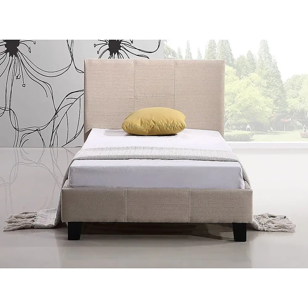 Single Linen Fabric Bed Frame Beige - Furniture > Bedroom > Beds & Bed Frames