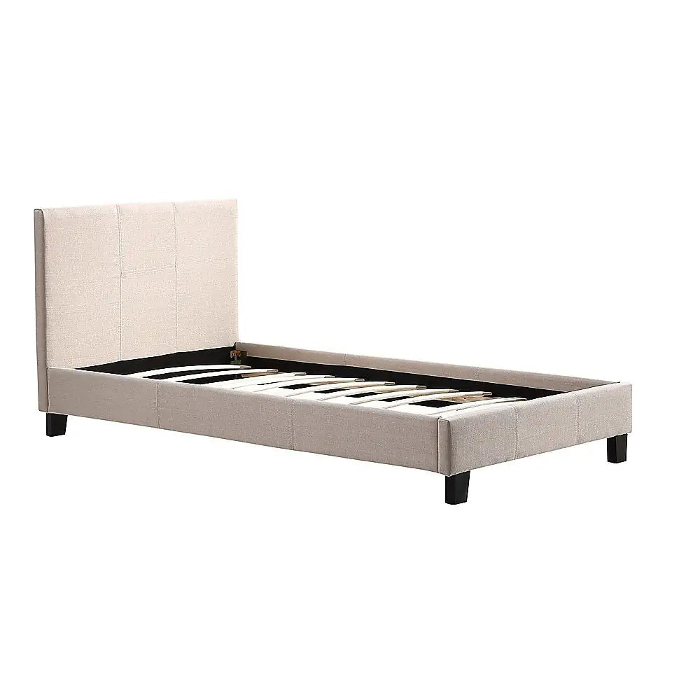 Single Linen Fabric Bed Frame Beige - Furniture > Bedroom > Beds & Bed Frames