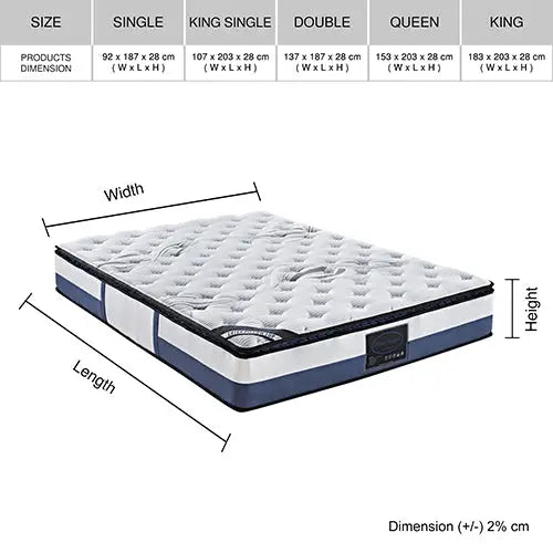 Single Mattress Latex Pillow Top Pocket Spring Foam Medium Firm Bed - Furniture > Mattresses