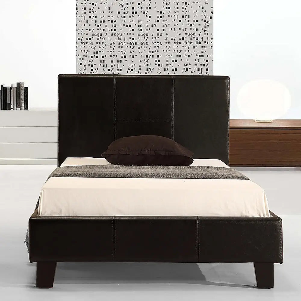 Single PU Leather Bed Frame Black - Furniture > Bedroom > Beds & Bed Frames