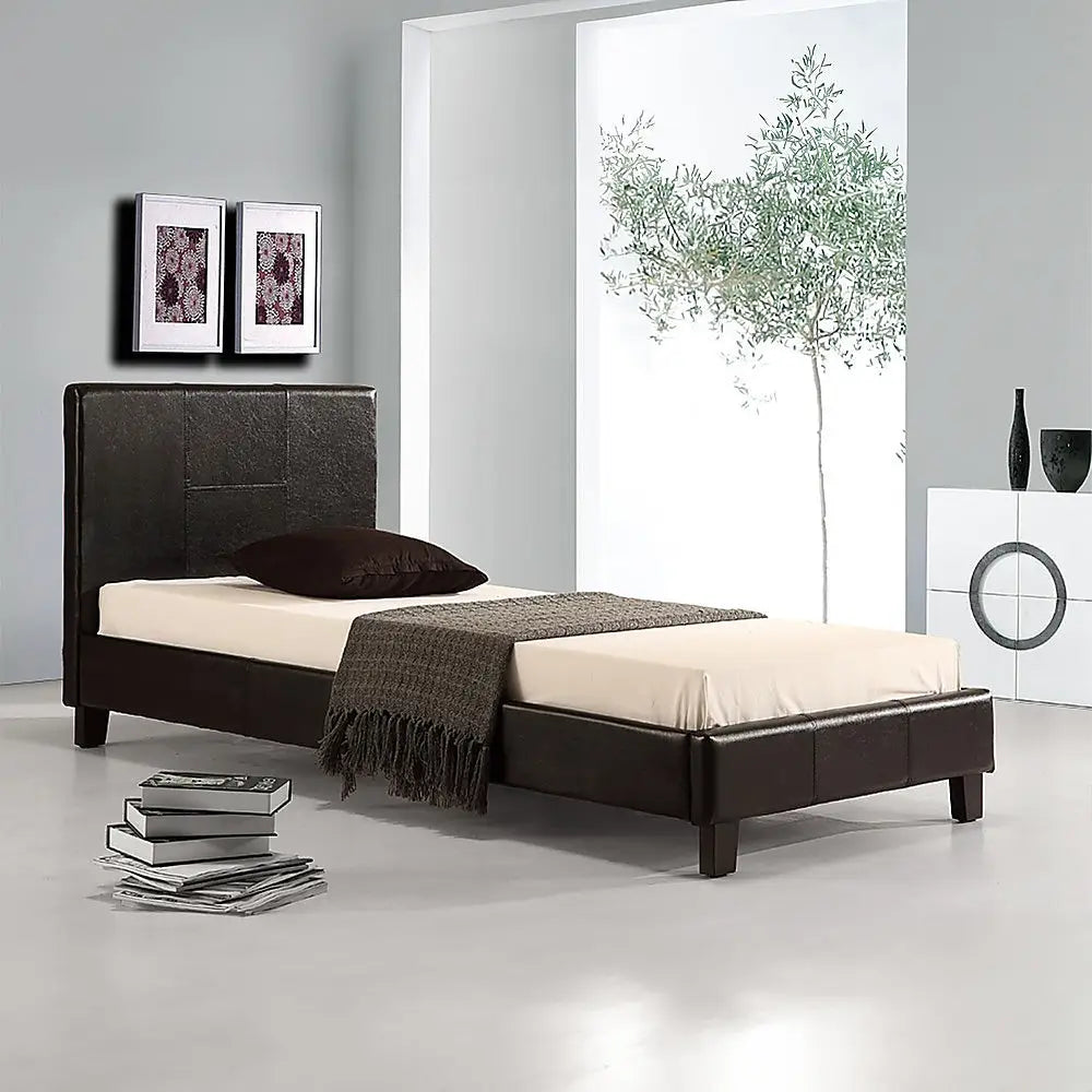 Single PU Leather Bed Frame Black - Furniture > Bedroom > Beds & Bed Frames