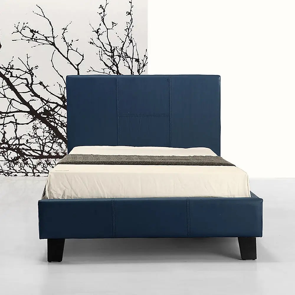 Single PU Leather Bed Frame Blue - Furniture > Bedroom