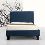 Single PU Leather Bed Frame Blue - Furniture > Bedroom