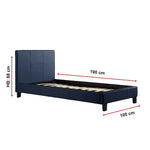 Single PU Leather Bed Frame Blue - Furniture > Bedroom