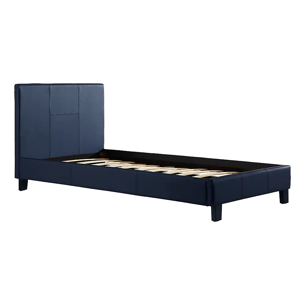 Single PU Leather Bed Frame Blue - Furniture > Bedroom
