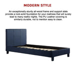 Single PU Leather Bed Frame Blue - Furniture > Bedroom