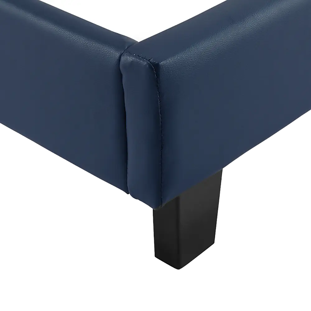 Single PU Leather Bed Frame Blue - Furniture > Bedroom