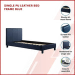 Single PU Leather Bed Frame Blue - Furniture > Bedroom