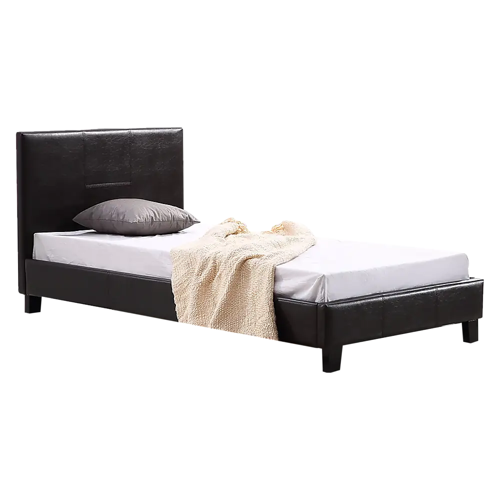 Single PU Leather Bed Frame Brown - Furniture > Bedroom > Beds & Bed Frames
