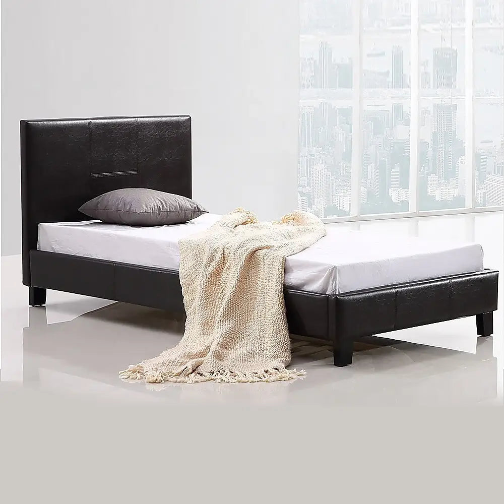 Single PU Leather Bed Frame Brown - Furniture > Bedroom > Beds & Bed Frames