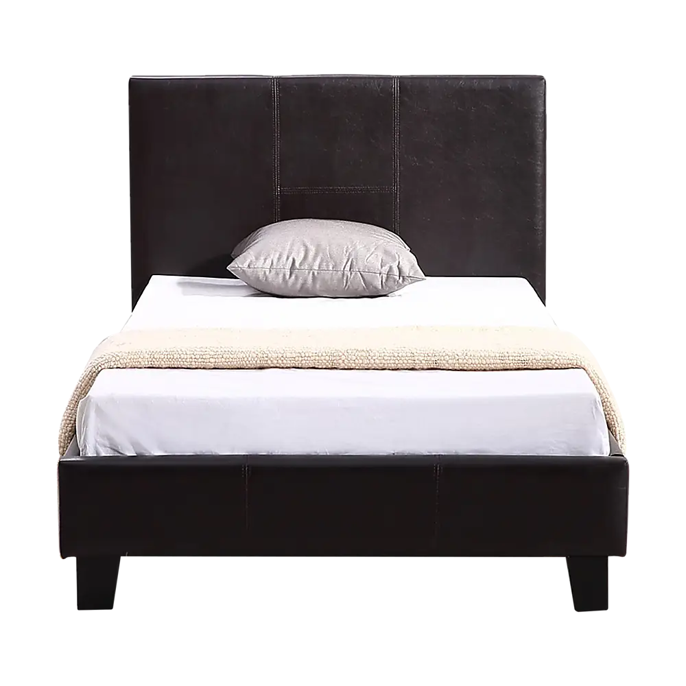 Single PU Leather Bed Frame Brown - Furniture > Bedroom > Beds & Bed Frames