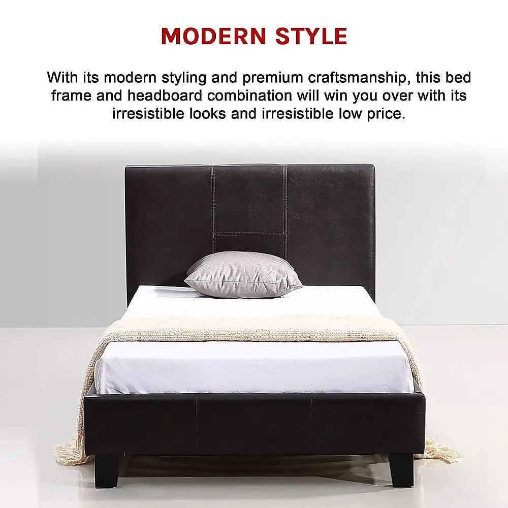 Single PU Leather Bed Frame Brown - Furniture > Bedroom > Beds & Bed Frames