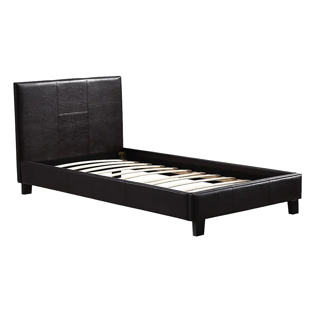 Single PU Leather Bed Frame Brown - Furniture > Bedroom > Beds & Bed Frames