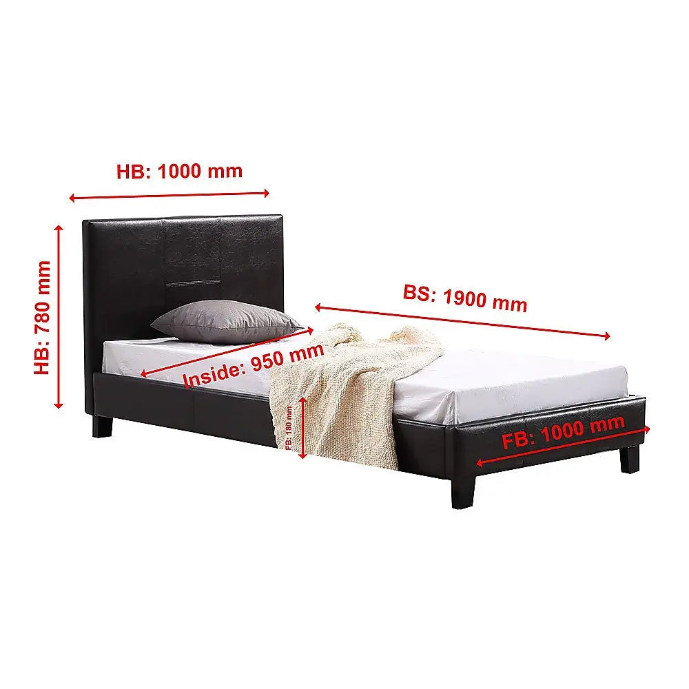 Single PU Leather Bed Frame Brown - Furniture > Bedroom > Beds & Bed Frames