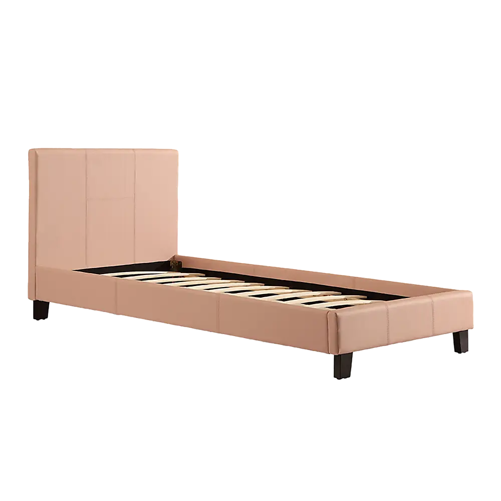 Single PU Leather Bed Frame Pink - Furniture > Bedroom