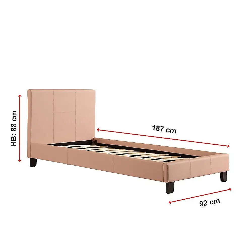Single PU Leather Bed Frame Pink - Furniture > Bedroom