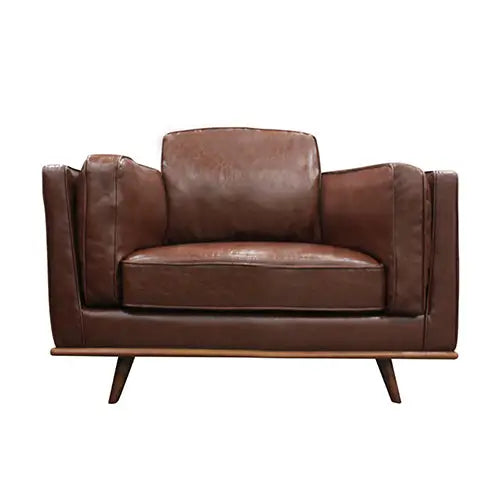 Single Seater Armchair Faux Leather Sofa Modern Lounge Accent Chair in Brown with Wooden Frame - Furniture > Sofas
