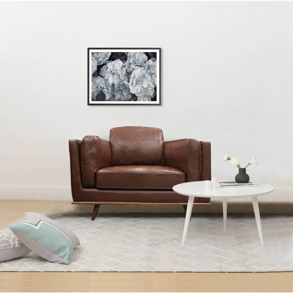 Single Seater Armchair Faux Leather Sofa Modern Lounge Accent Chair in Brown with Wooden Frame - Furniture > Sofas