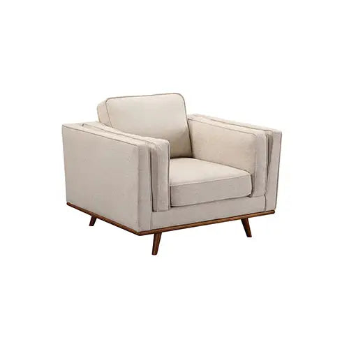 Single Seater Armchair Sofa Modern Lounge Accent Chair in Beige Fabric with Wooden Frame - Furniture > Sofas