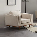 Single Seater Armchair Sofa Modern Lounge Accent Chair in Beige Fabric with Wooden Frame - Furniture > Sofas