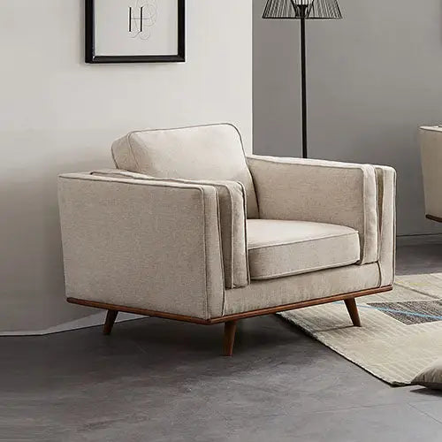 Single Seater Armchair Sofa Modern Lounge Accent Chair in Beige Fabric with Wooden Frame - Furniture > Sofas