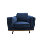 Single Seater Armchair Sofa Modern Lounge Accent Chair in Soft Blue Velvet with Wooden Frame - Furniture > Living Room