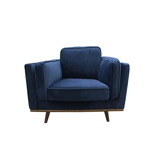 Single Seater Armchair Sofa Modern Lounge Accent Chair in Soft Blue Velvet with Wooden Frame - Furniture > Living Room