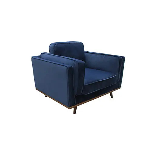 Single Seater Armchair Sofa Modern Lounge Accent Chair in Soft Blue Velvet with Wooden Frame - Furniture > Living Room