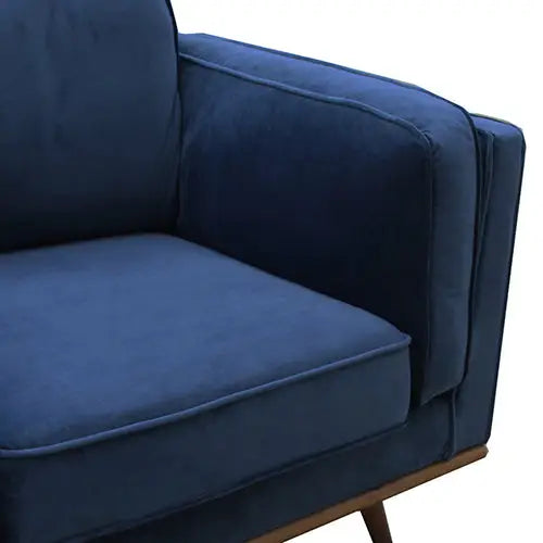 Single Seater Armchair Sofa Modern Lounge Accent Chair in Soft Blue Velvet with Wooden Frame - Furniture > Living Room