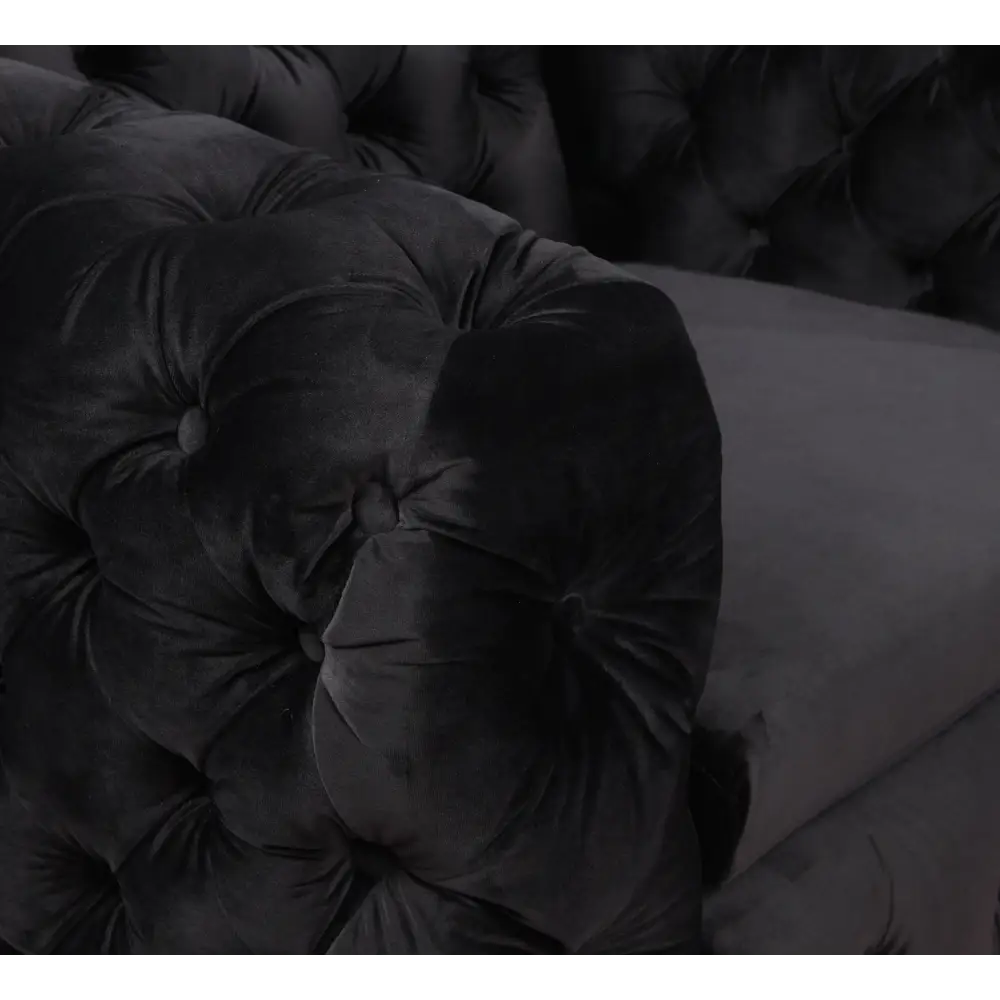 Single Seater Black Sofa Classic Armchair Button Tufted in Velvet Fabric with Metal Legs - Furniture > Sofas