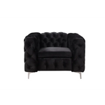 Single Seater Black Sofa Classic Armchair Button Tufted in Velvet Fabric with Metal Legs - Furniture > Sofas