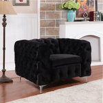 Single Seater Black Sofa Classic Armchair Button Tufted in Velvet Fabric with Metal Legs - Furniture > Sofas