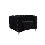 Single Seater Black Sofa Classic Armchair Button Tufted in Velvet Fabric with Metal Legs - Furniture > Sofas