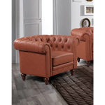 Single Seater Brown Sofa Armchair for Lounge Chesterfireld Style Button Tufted in Faux Leather - Furniture > Sofas