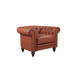 Single Seater Brown Sofa Armchair for Lounge Chesterfireld Style Button Tufted in Faux Leather - Furniture > Sofas
