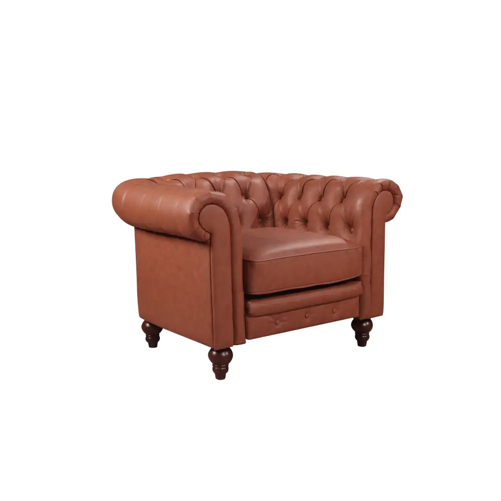 Single Seater Brown Sofa Armchair for Lounge Chesterfireld Style Button Tufted in Faux Leather - Furniture > Sofas
