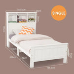 Single Size Solid Pine Timber Bed Frame with Bookshelf Headboard- White - Baby & Kids > Kid’s Furniture