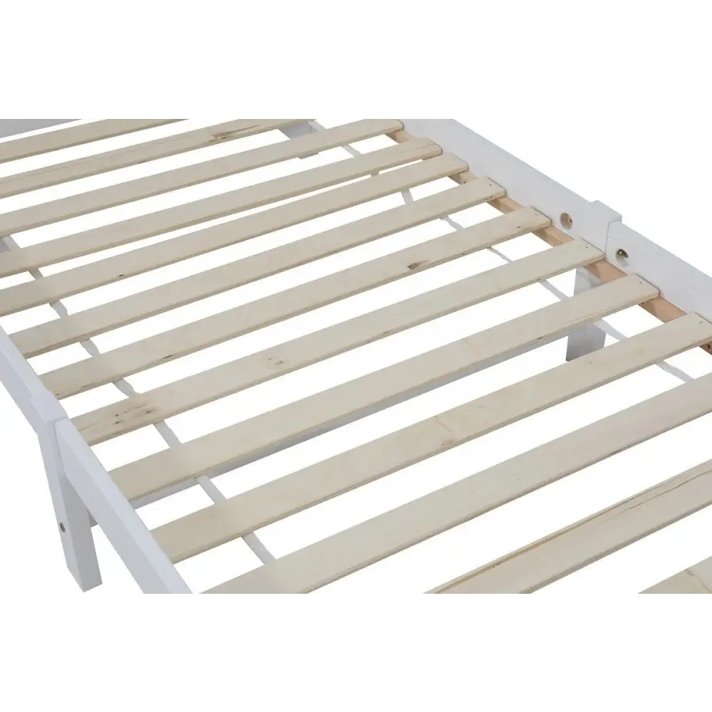 Single Size Solid Pine Timber Bed Frame with Bookshelf Headboard- White - Baby & Kids > Kid’s Furniture
