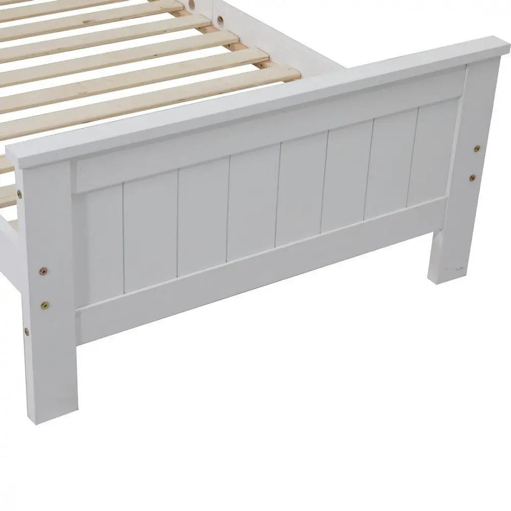 Single Size Solid Pine Timber Bed Frame with Bookshelf Headboard- White - Baby & Kids > Kid’s Furniture