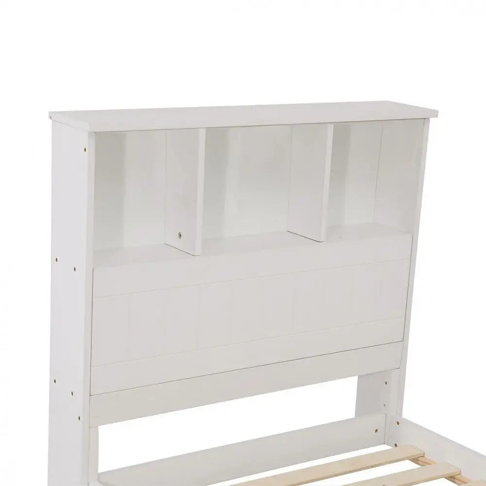 Single Size Solid Pine Timber Bed Frame with Bookshelf Headboard- White - Baby & Kids > Kid’s Furniture