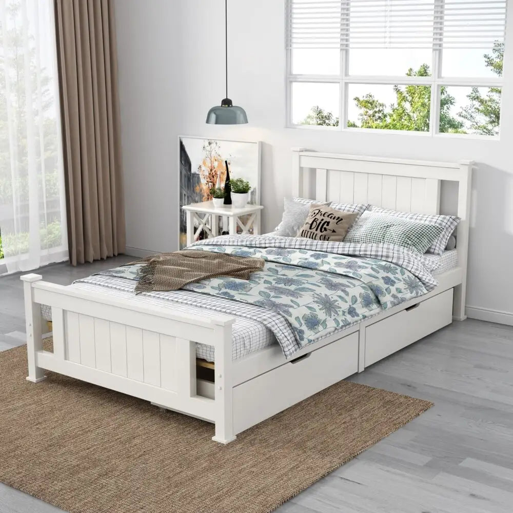 Single Solid Pine Timber Bed Frame-White - Baby & Kids > Kid’s Furniture