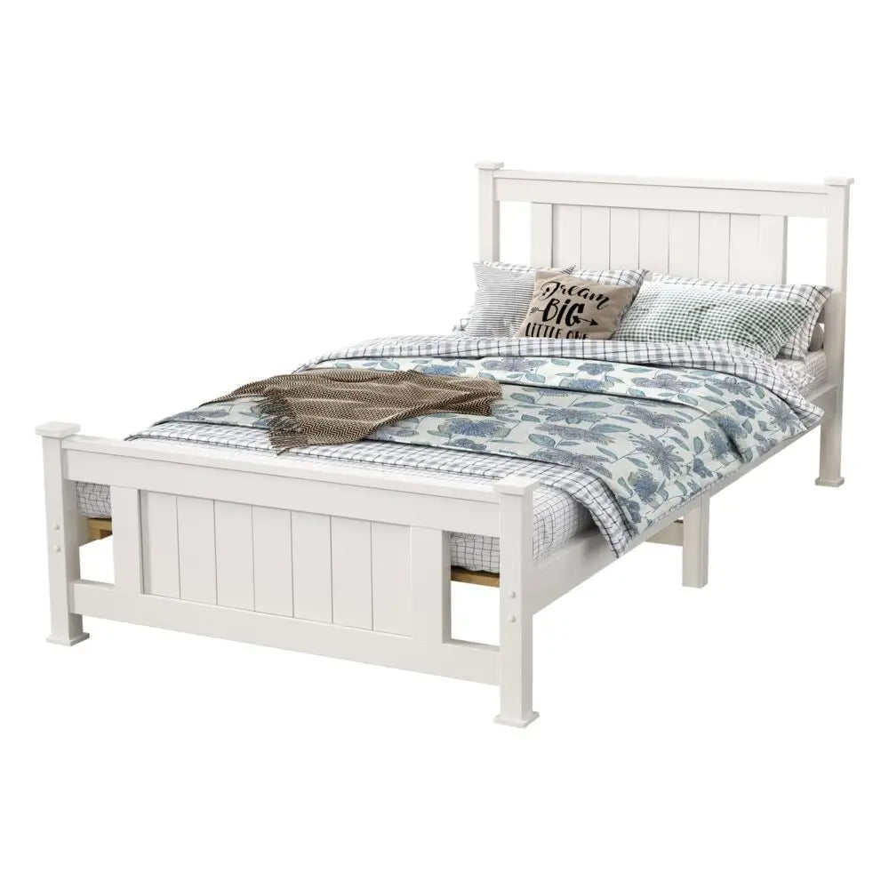 Single Solid Pine Timber Bed Frame-White - Baby & Kids > Kid’s Furniture