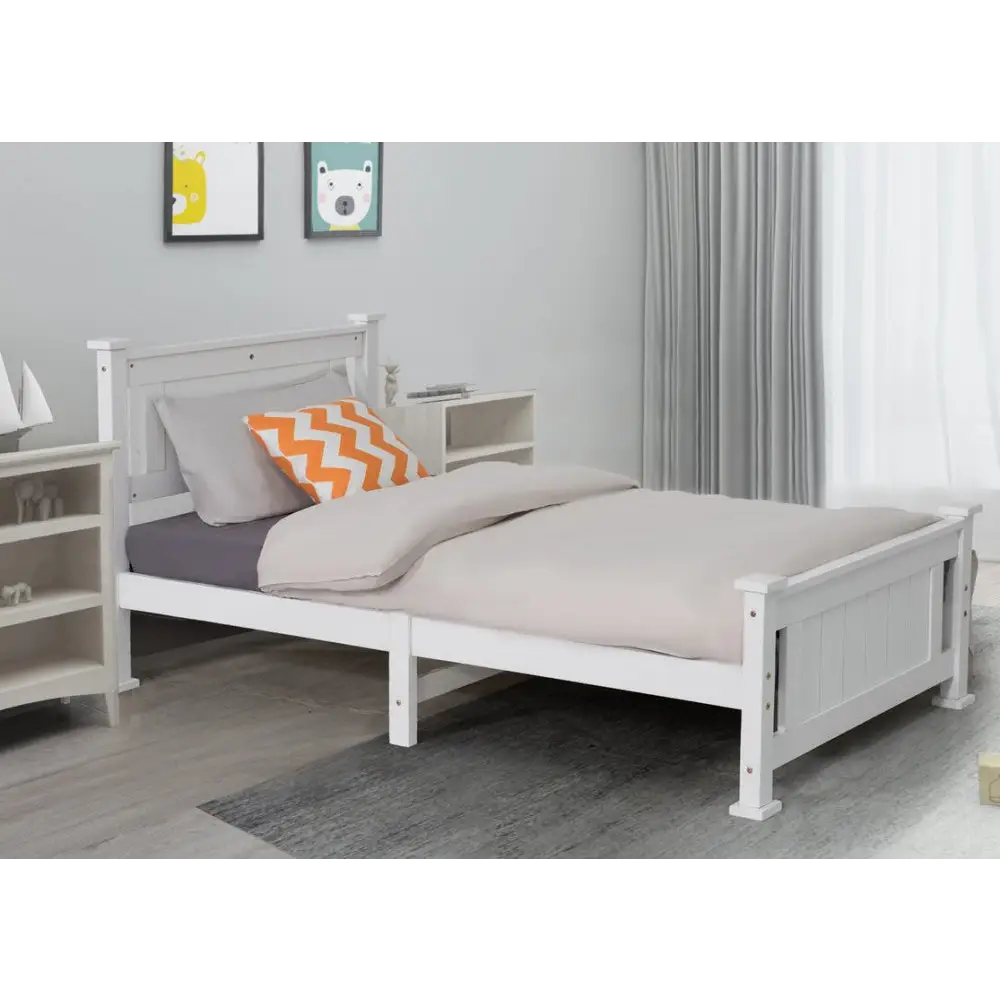 Single Solid Pine Timber Bed Frame-White - Baby & Kids > Kid’s Furniture