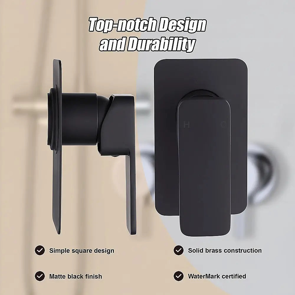 Single Square Shower Bath Mixer Tap Bathroom WATERMARK Approved in Black - Furniture > Bathroom > Tap & Sink Accessories