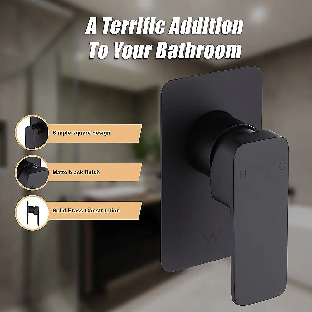 Single Square Shower Bath Mixer Tap Bathroom WATERMARK Approved in Black - Furniture > Bathroom > Tap & Sink Accessories