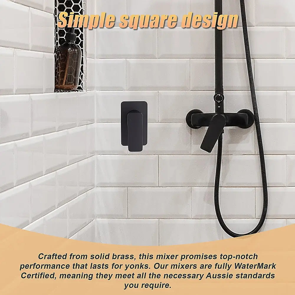Single Square Shower Bath Mixer Tap Bathroom WATERMARK Approved in Black - Furniture > Bathroom > Tap & Sink Accessories